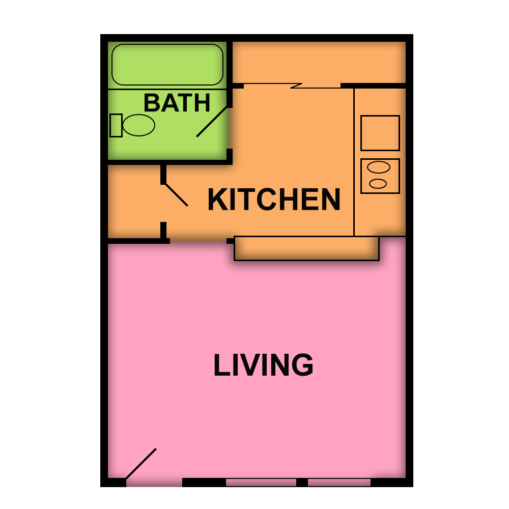 This image is the visual schematic floorplan representation of Plan A at Ambassador Inn Apartments.