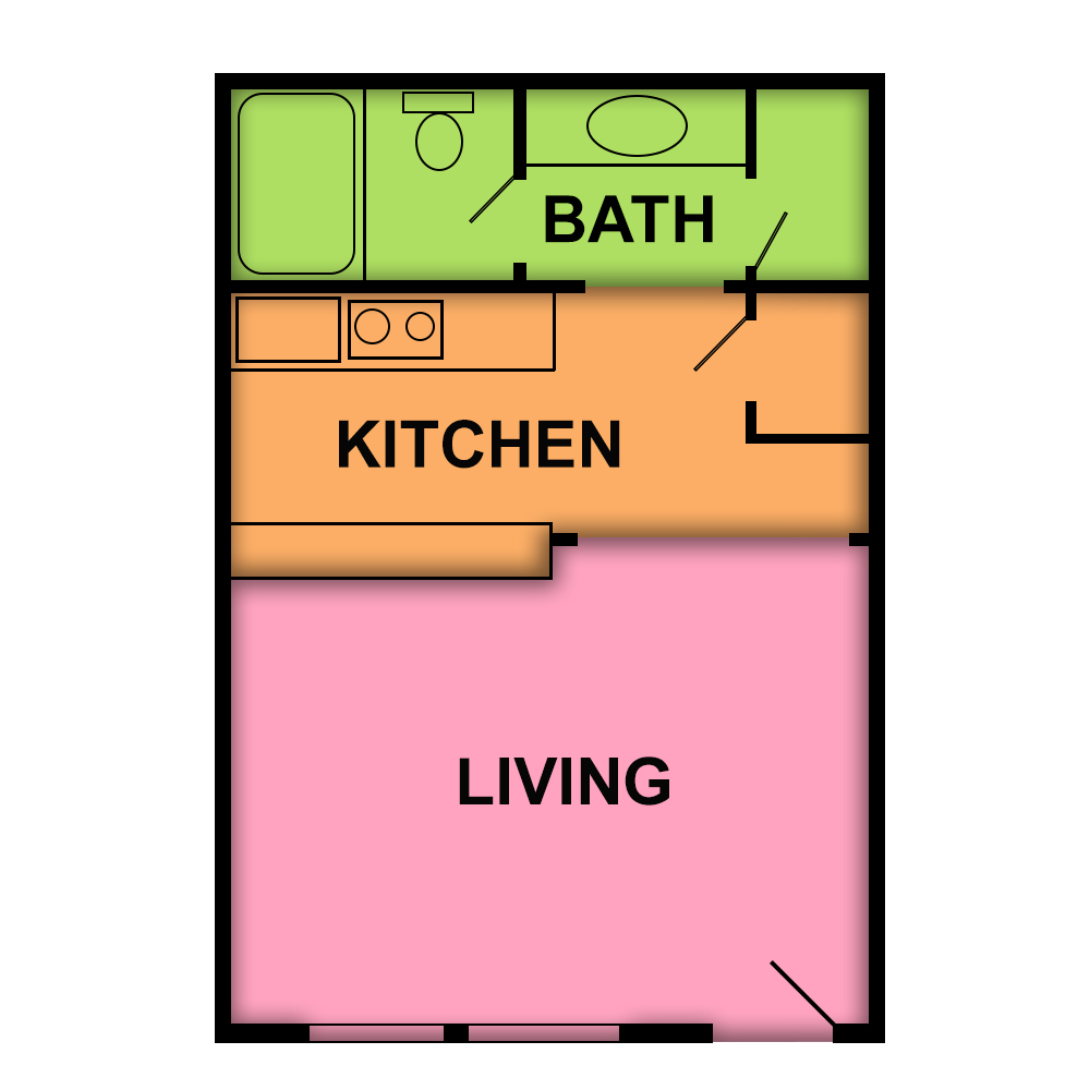 This image is the visual schematic floorplan representation of Plan B at Ambassador Inn Apartments.