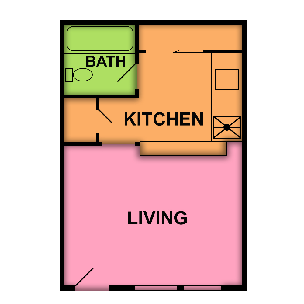 Plan C of Ambassador Inn Apartments This image is the visual schematic floorplan representation of Plan C at Ambassador Inn Apartments.